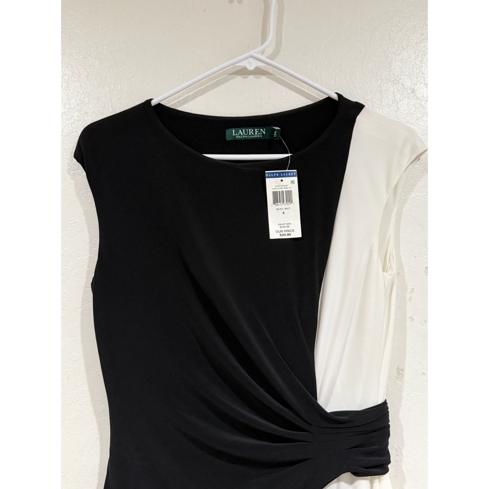 Lauren Ralph Lauren Black White Colorblock Sheath Dress Size 4 NWT - Picture 4 of 7